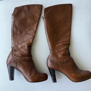 Frye Chestnut Leather Heeled Boots